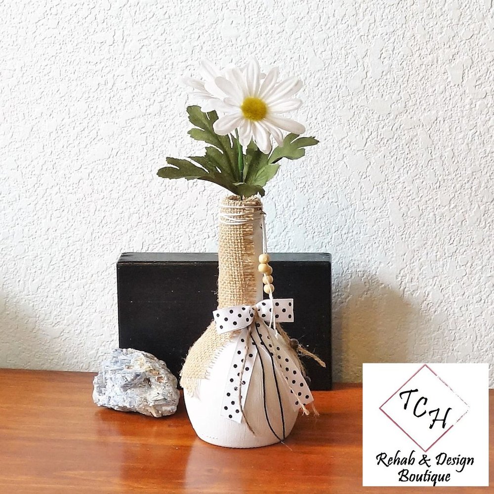 Neutral Home Decor White Vase Daisy Flower Vase Polka Dot Decor Country Living